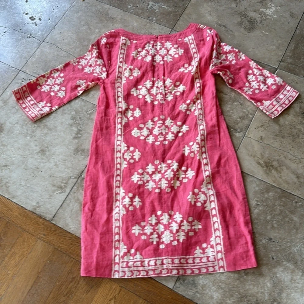 J.Crew coral pink/peach and beige, batik print, tunic style shift dress 2